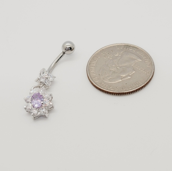 New Sterling Silver CZ Belly Button Navel Ring - Picture 2 of 4